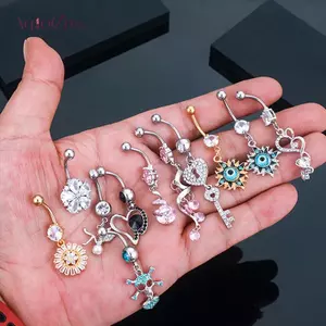 AqToCna Thép không gỉ sel Bụng Nút Nhẫn Xuyên Trang Sức Hoa Bụng Nhẫn Cơ Thể Xuyên Tòn Tòn Bụng Xuyên Thanh AqToCna