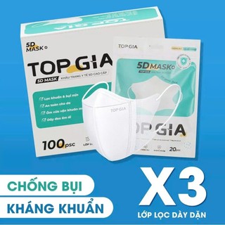 [Combo 300 Cái] Khẩu Trang 5D TopGia chống tia UV, ngăn ngừa bụi mịn, an toàn cho sức khỏe