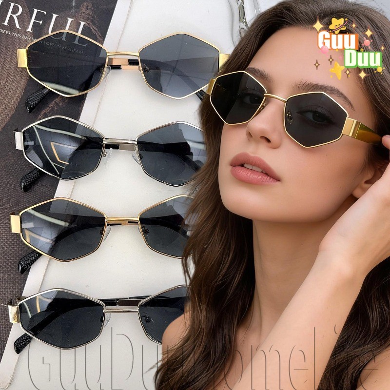 Kính râm PC chống tia UV, khung kim loại hình thoi, phù hợp làm đạo cụ chụp ảnh và thời trang unisex - Giao hàng miễn phí