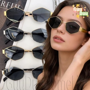 Kính râm PC chống tia UV, khung kim loại hình thoi, phù hợp làm đạo cụ chụp ảnh và thời trang unisex - Giao hàng miễn phí