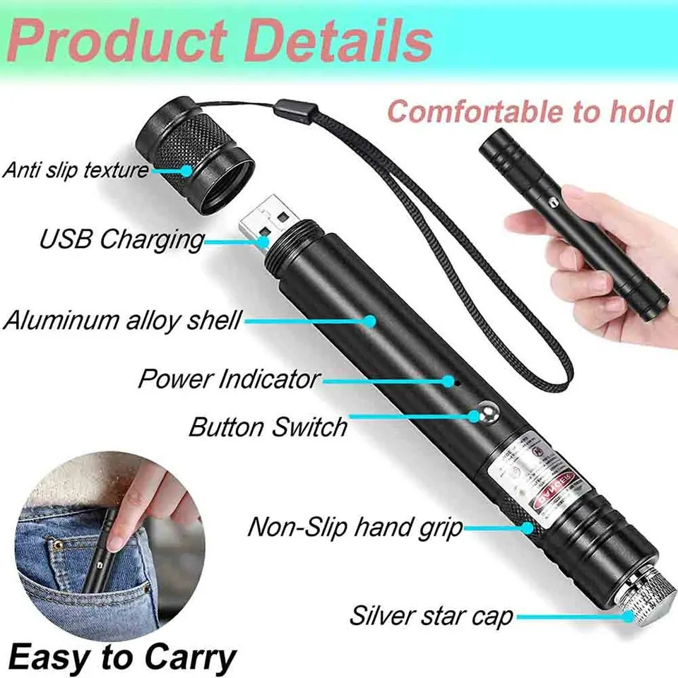 Đèn laze , Bút laser 710 có cổng sạc USB trực tiếp tia xanh 1000 mét laser