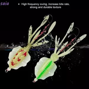 Váy mực bạch tuộc cao su mềm 10cm/15cm, phát sáng, mồi câu cá móc đôi