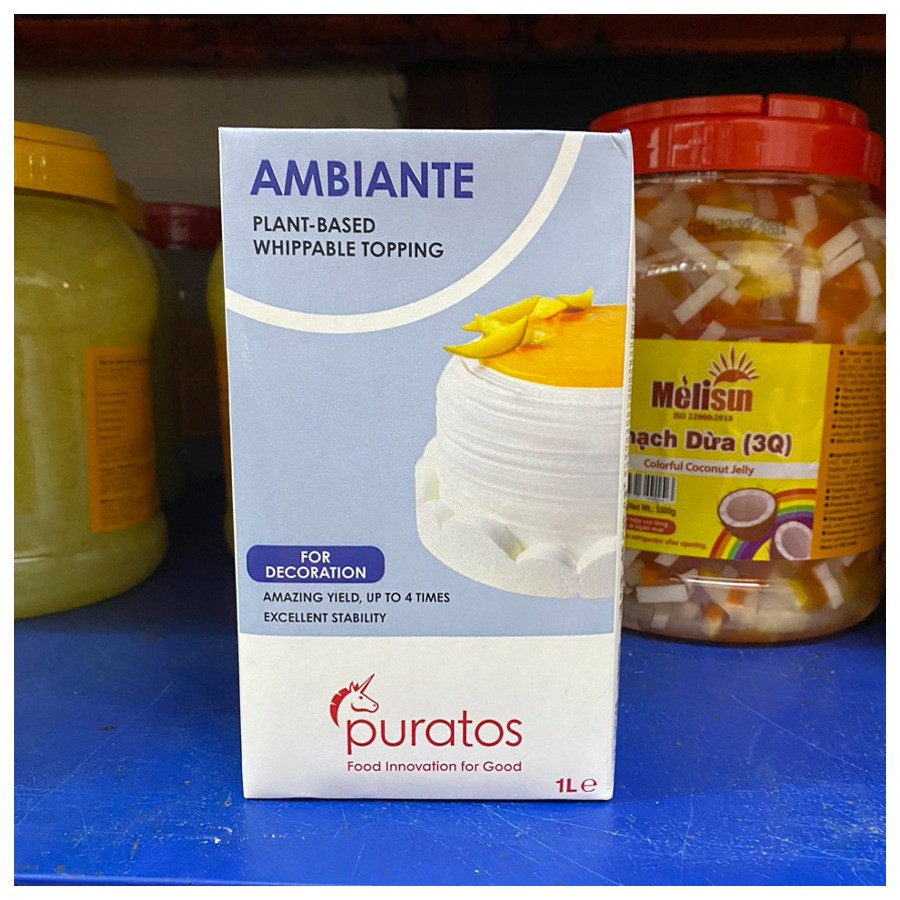 Kem Sữa Béo Thực Vật Ambiante Topping Cream Hộp 1L, Dùng Cho Bánh Mousse, Pudding Hoặc Bánh Tiramisu