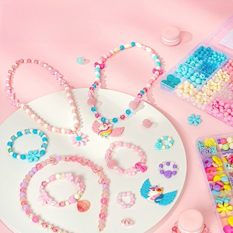 Bộ đồ Chơi DIY Xâu Vòng Tay, Vòng Cổ Hạt Cườm – Set 24 Lưới, Kèm Dây Cước Và Khung Bờm, đồ Chơi Sáng Tạo Cho Bé Gái