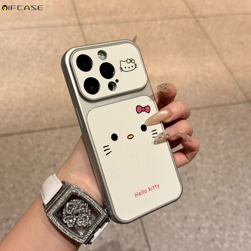 Dành Cho Redmi K90 Pro Max K80 K70 K70E K60 K60E K50 Ultra K50i K40 K40S Turbo 5 Max 4 Pro Vỏ Điện Thoại Da PU Trắng Hello Kitty Mèo Nơ Nơ Hoạt Hình Dễ Thương Vỏ Bạc