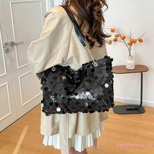 Túi đeo vai nữ cỡ lớn Tote hợp thời trang Shimmer Sequins để đi biển Du lịch mua sắm hàng ngày