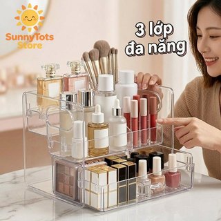 Trong suốt 3 tầng Tổ chức mỹ phẩm PET Khay trưng bày Trang điểm Lưu trữ nước hoa Phòng tắm
