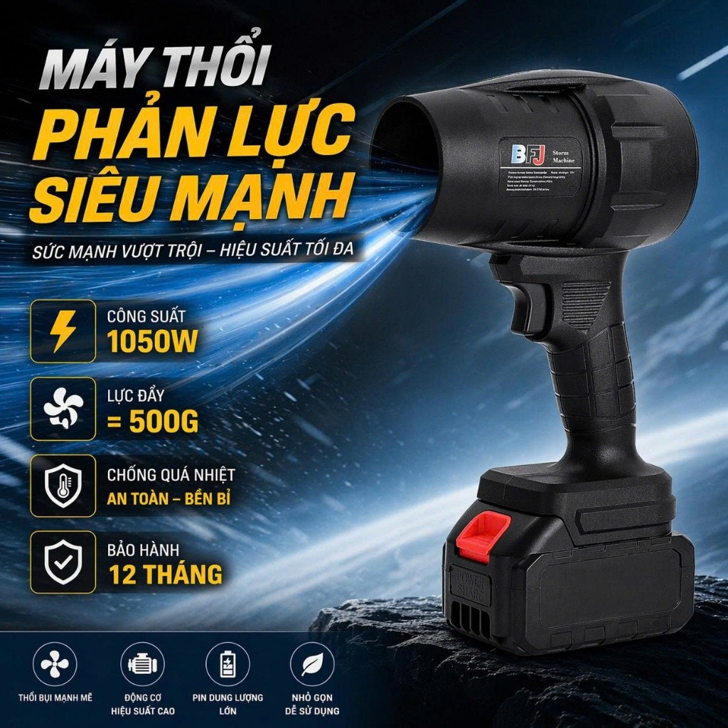 Máy Thổi Phản Lực Không Dây Cầm Tay Siêu Mạnh Công Suất 1050W, Động Cơ Lõi Đồng Thổi Bụi Cực Nhanh, Dọn Dẹp Tiện Lợi
