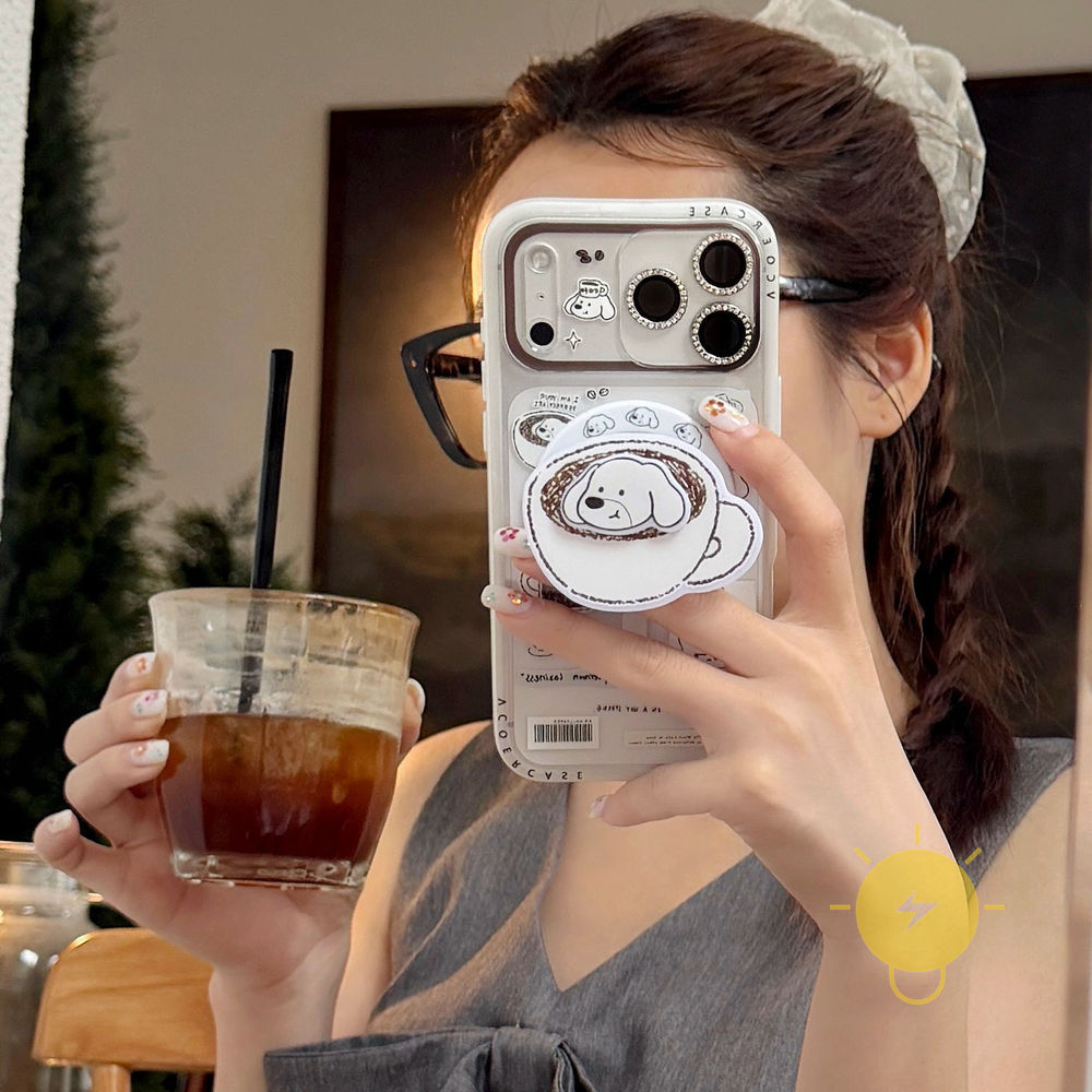 Phone Case For iPhone 17 Pro Max 16 15 with Griptok TPU INS Magnetic Transparent Dog Coffee Aesthetic Korean Cute