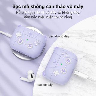 Vỏ silicon AirPods 3 AirPods 4 Tay cầm trò chơi mèo dễ thương Móc khóa Vỏ chống bụi chống sốc