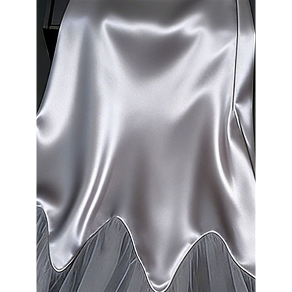 Váy Nửa Chiều Satin Xám, Thiết Kế Độc Đáo Phong Cách Phương Tây