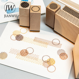 JIANWU Hình Học Thẩm Mỹ Series Vintage Dot Gird Vật Liệu Phong Cảnh Cắt Dán Tem Gỗ Sáng Tạo DIY Rác Tạp Chí Văn Phòng Phẩm