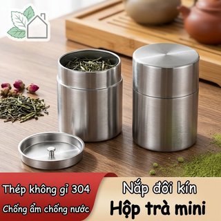 Thép không gỉ Matcha Trà Caddy Kín Khí Nắp Đôi Chống Ẩm Lưu Trữ Di Động Thiếc
