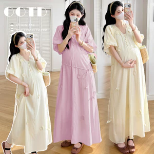 Váy bà bầu mùa hè ngọt ngào Phong cách dịu dàng Plus Size
