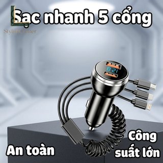 Sạc xe hơi đa năng Sạc nhanh Cáp có thể thu vào 5 trong 1 PD 30W USB Type C Du lịch an toàn