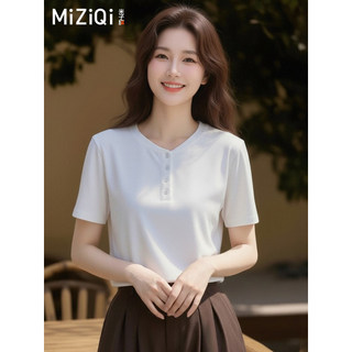 【MIZIQI】áo kiểu nữ Áo thun ngắn tay cổ trắng Miziqi Henry dành cho nữ - Thời trang mùa hè