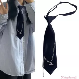 FF Sinh Viên Pre Buộc Dây Buộc Cổ Preepy Nhìn Trang Trí Pin Kim Loại Dây Xích Tối Cà Vạt Cravat Cổ Điển Đeo Phụ Kiện
