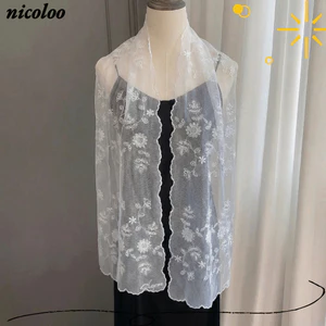 Băng đô thêu NICOLOO, Khăn trùm đầu mỏng họa tiết hướng dương, Dây buộc nơ trang trí dài thanh lịch đa năng mùa xuân hè dành cho nữ