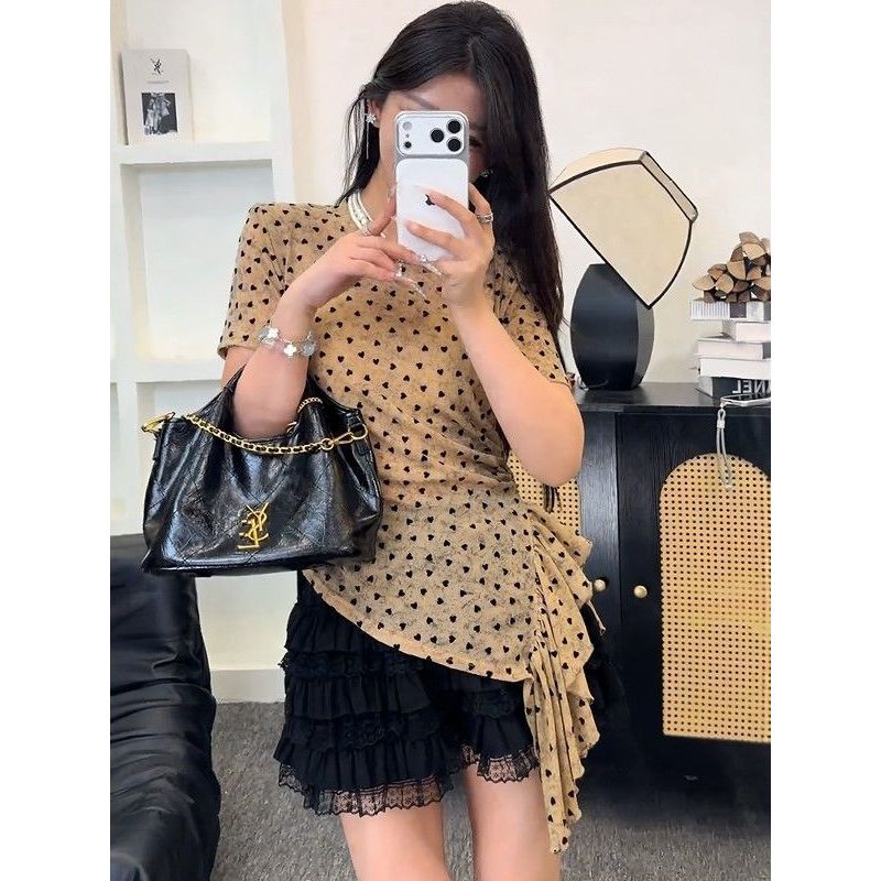 Milyfashion Gạc Hai Lớp Thời Trang Tình Yêu Áo Thun Nữ Tay Ngắn Mùa Hè 2026 Phong Cách Mới Slim-fit Hợp Thời Trang Áo Sơ Mi Nhỏ Phong Cách Phương Tây