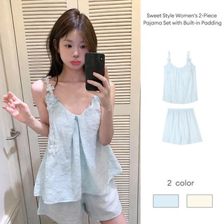 Nova-Bộ Đồ Ngủ Nữ 2 Dây Hoa Thêu Mềm Mát Pijama Dáng Rộng Kèm Quần Short Lưng