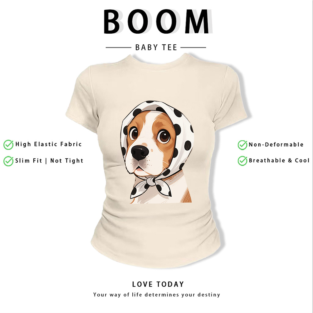 BOOM Áo Baby Tee Nữ Cotton Ôm Body-Áo Thun Ngắn Tay Y2K In Hình PhongCách Mùa Hè, Cổ Tròn Hàng Đầucách hàn quốc phongV91