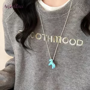 AqToCna Tối Giản Men Nhỏ Giọt Men Nhiều Màu Sắc Ngựa Mặt Dây Chuyền Dài Nelace Có Thể Điều Chỉnh Dây Chuyền Áo Len Đơn Giản Trang Sức Phụ Kiện Quà Tặng AqToCna