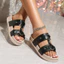 Mặc Bên Ngoài Dép Slip-On Màu Đen Trang Trí Vòng Tròn Giày Đế Bằng Thoải Mái Đơn Giản Hai Lớp Ngà Trắng Flat Dép Nữ DDTA