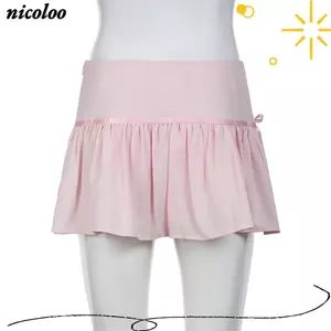 Váy nữ NICOLOO, Váy Mini xù cạp cao, Thời trang giản dị Y2k có quần Short Váy ngắn màu hồng Trang phục mùa hè