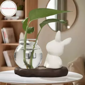Houdou Thỏ Dễ Thương Thủy Canh Bình Thủy Tinh Trong Suốt Bình Thủy Tinh Để Bàn Trang Trí Bình Hoa Thủy Sinh Có Đế Gỗ VN