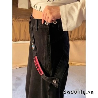 DADULILY Side Zipper Wide Leg Jeans Women's High Waist Slimming Loose Straight Drooping Mop Pants