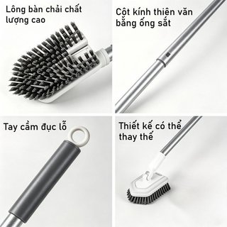 Bàn chải chà sàn Tay cầm có thể mở rộng Lông mềm cứng Phòng tắm Ngói bồn rửa Bồn rửa sạch