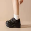 Kích Thước Lớn Đế Dày Tăng Chiều Cao Mary Jane Giày Nữ Thu Đông Phong Cách Mới Velcro Đen Phù Hợp Với Nền Tảng Chống Thấm Nước Giày Da Nhỏ