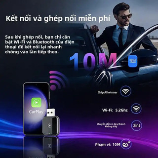 Adapter CarPlay không dây cho ô tô hỗ trợ Android Auto chuyển đổi có dây sang không dây kết nối nhanh chóng