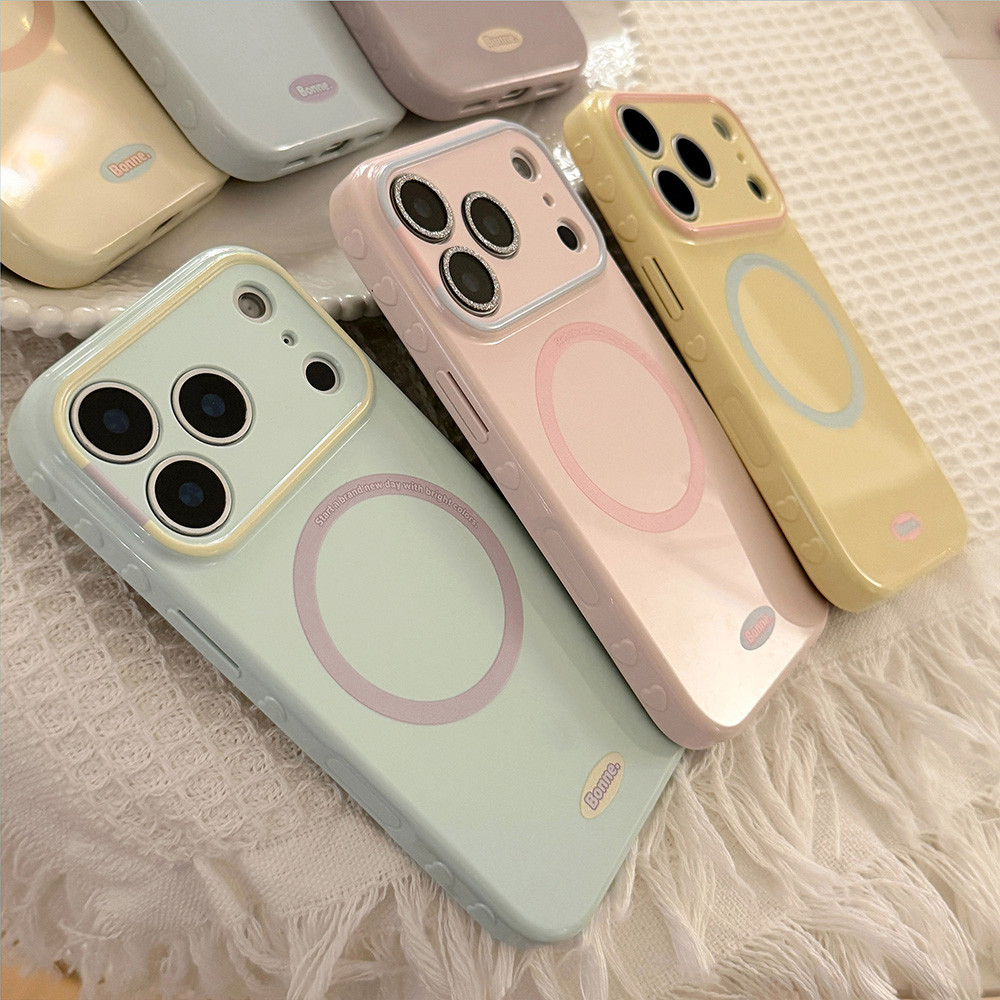 Từ Tính Nhiều Màu Sắc Dopamine Bên Trái Tim Tình Yêu Ốp Lưng Điện Thoại iPhone 17 Pro Max 16 15 14 13 Vỏ Bảo Vệ Chống Sốc