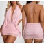 Váy lưới cổ dây không tay hở lưng màu trơn Bodycon Mini