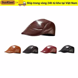 Mũ phẳng SUNKISSD, Mũ nam màu trơn bằng da PU, Retro Giữ ấm Mũ nồi Hip Hop Xuân Thu