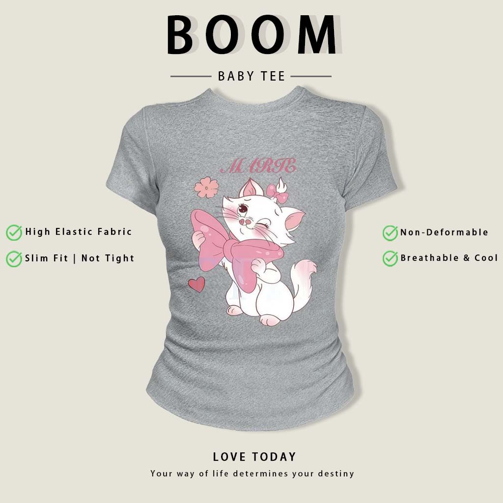 BOOM Áo Baby Tee Nữ Cotton Ôm Body-Áo Thun Ngắn Tay Y2K In Hình PhongCách Mùa Hè, Cổ Tròn Hàng Đầucách hàn quốc phongE06