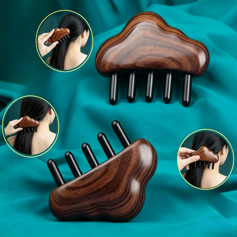 Lược Gỗ Đàn Hương Hình Đám Mây – Massage Da Đầu, Khai Thông Kinh Lạc, Làm Mượt Tóc, Trị Liệu Tại Nhà, Tiện Lợi Mang Theo