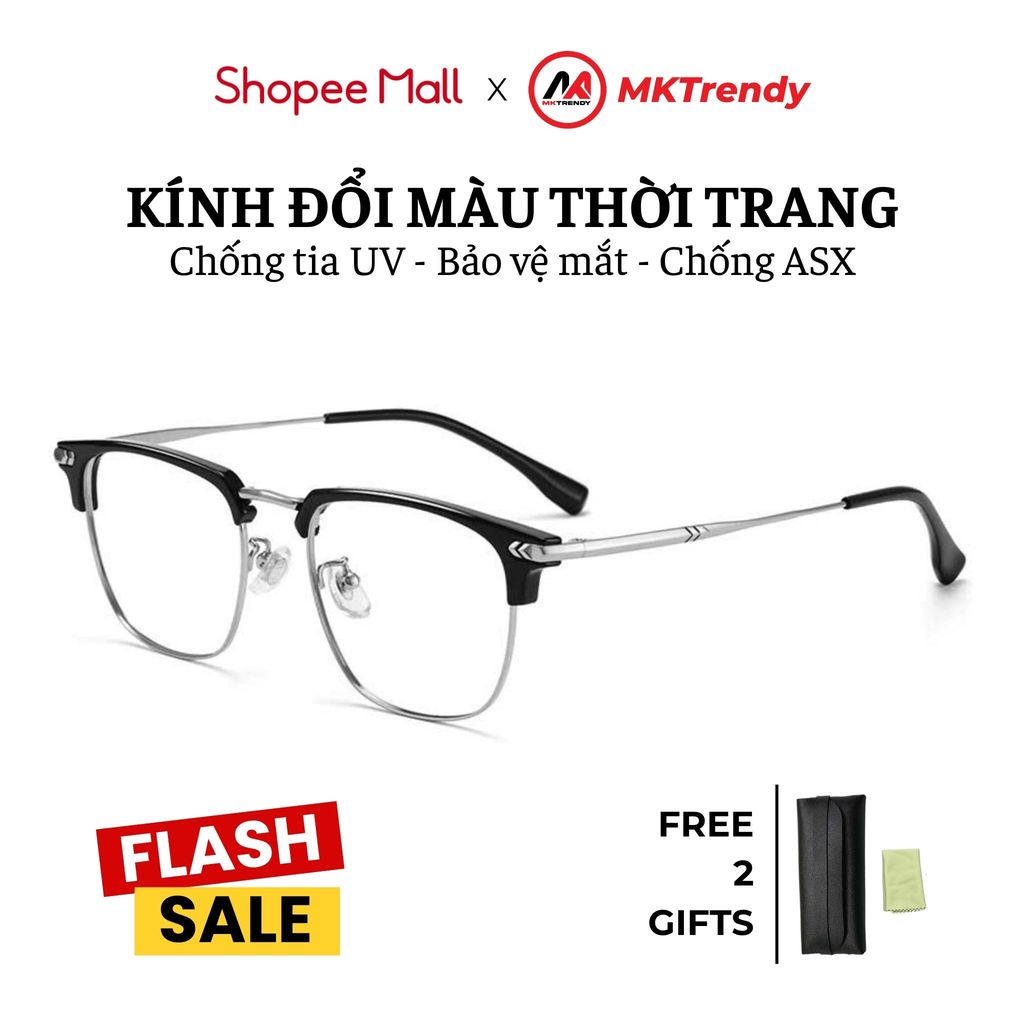 [Live x MKTRENDY] Kính đổi màu gọng kim loại nửa viền thời trang nam nữ chống ánh sáng xanh chống tia UV X19