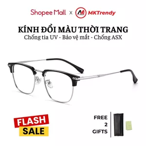 Kính đổi màu gọng kim loại nửa viền thời trang nam nữ chống ánh sáng xanh chống tia UV X19