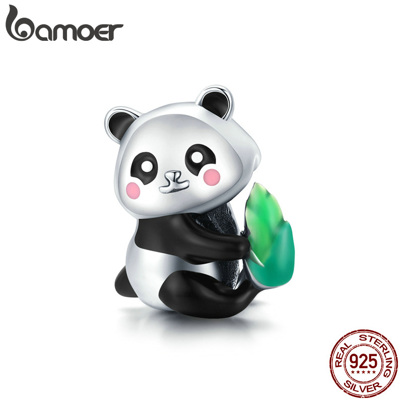 Hạt Làm Trang Sức DIY Bamoer SCC1832 Làm Từ Bạc Thật 925 Hình Chú Gấu Trúc Phong Cách Trung Hoa