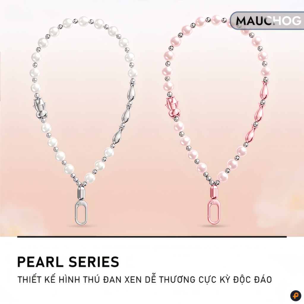 Dây Đeo Tay Điện Thoại Xâu Hạt Ngọc Chai Hình Thú Dễ Thương Độ Dài 28cm Kèm Tag Cho iPhone Samsung