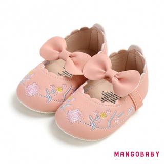 MG-Baby Bé Gái Giày Công Chúa Nơ Thanh Lịch Thêu Hoa Mềm Da PU Chống Trơn Trượt Đáy Giày Tập Đi Đầu Tiên Giày Tập Đi