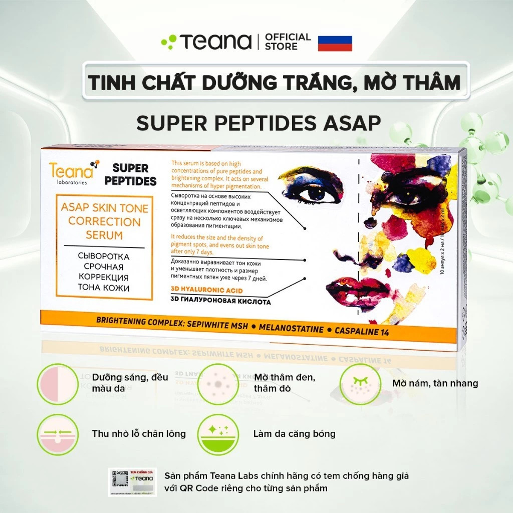 Serum Teana Super Peptides Asap Skin Tone Correction dưỡng trắng da, mờ thâm nám
