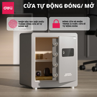 [MUA 1 TẶNG 1] Két Sắt Deli Mới 2026 Két Sắt Thông Minh Mở Khóa Vân Tay Lót Da Pu Cao Cấp 2 Ngăn Chứa Rộng Rãi