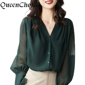 M-4XL Áo sơ mi nữ tay dài màu đen, phù hợp công sở và làm việc