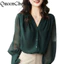 M-4XL Áo sơ mi nữ tay dài màu đen, phù hợp công sở và làm việc