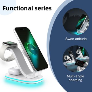 SHEREN Bộ sạc từ tính thanh lịch ba trong một QI2 Thích hợp cho tai nghe giữ điện thoại Apple