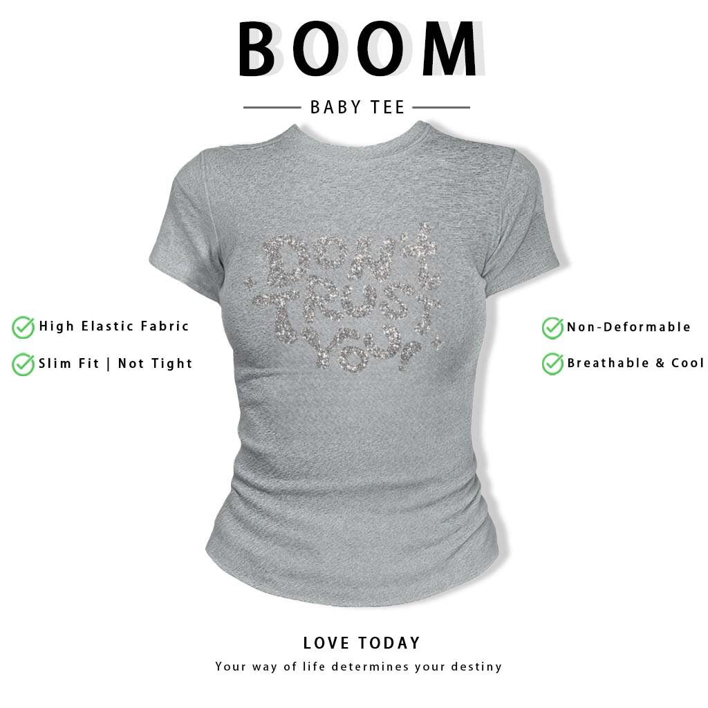 BOOM Áo Baby Tee Nữ Cotton Ôm Body-Áo Thun Ngắn Tay Y2K In Hình PhongCách Mùa Hè, Cổ Tròn Hàng Đầucách hàn quốc phongR34