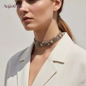 AqToCna Necklaces Handmade Faux Diamond Embellished Layers for Women